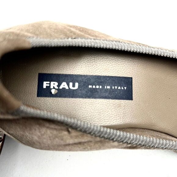 FRAU Suede Leather Wedge Pump Taupe Python Snake Print Toe IT 40 US 8 - Picture 12 of 16